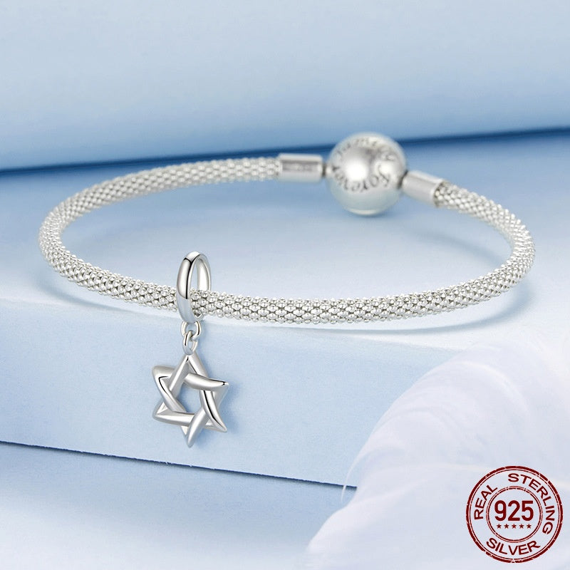 925 Sterling Silver White Gold Plated Six-pointed Star Pendant