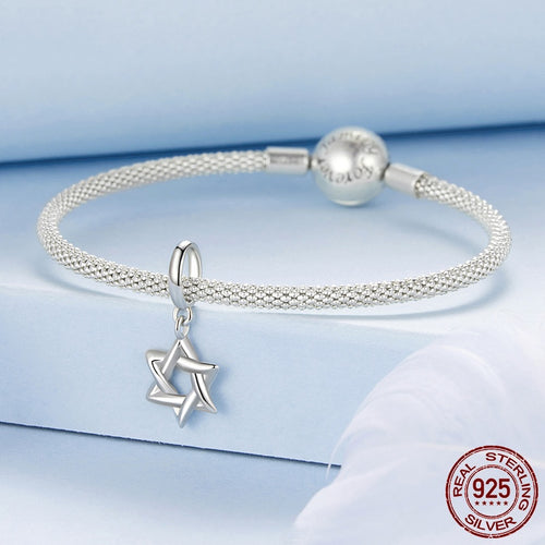 925 Sterling Silver White Gold Plated Six-pointed Star Pendant