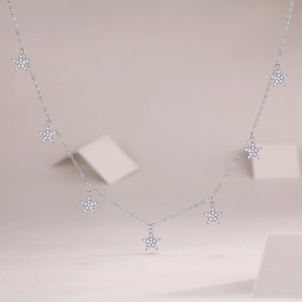 Star Love - A Fashionable And Light Luxury Jewelry Pendant Necklace Set With Top-quality Moissanite, S925 Silver Plated Platinum