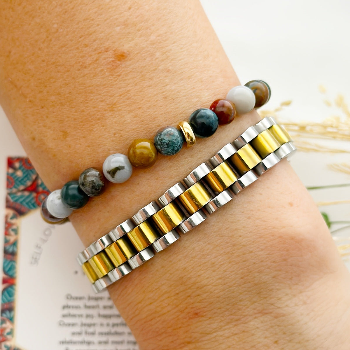 Multi-color Natural Stone Bead Bracelet For Women