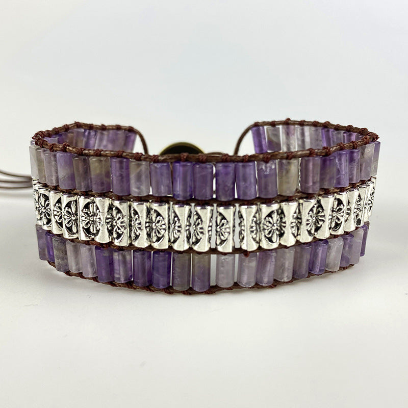 Retro Amethyst Cylindrical Braided Bracelet From Europe And The US