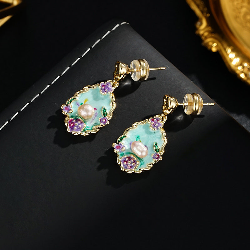 Colorful Fashion Retro Oil Painting Style New Chinese Style Earrings