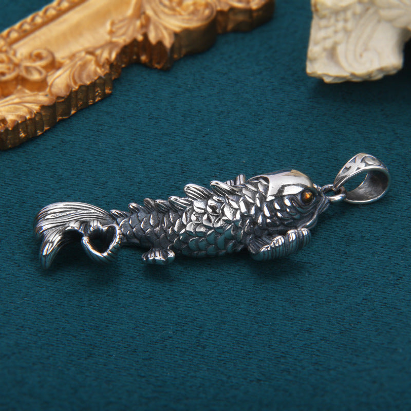 Sterling Silver Fish-leaping-dragon Pendant Unisex Personalized Design