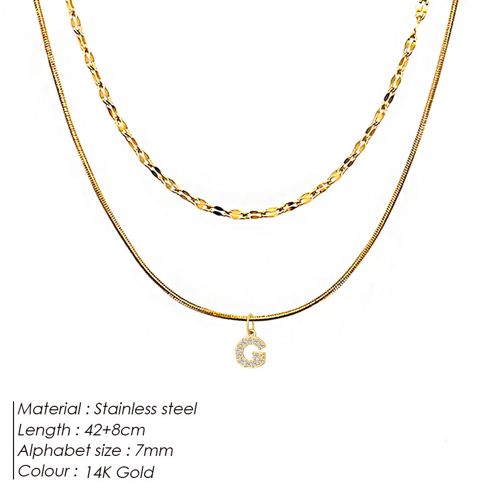 Stainless Steel Gold-plated Necklace With Fully Diamond-encrusted Letters