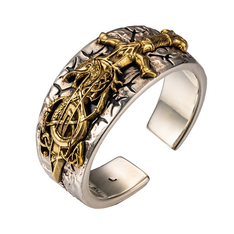 Dragon Sword Flower Viking Silver Ring Trendy
