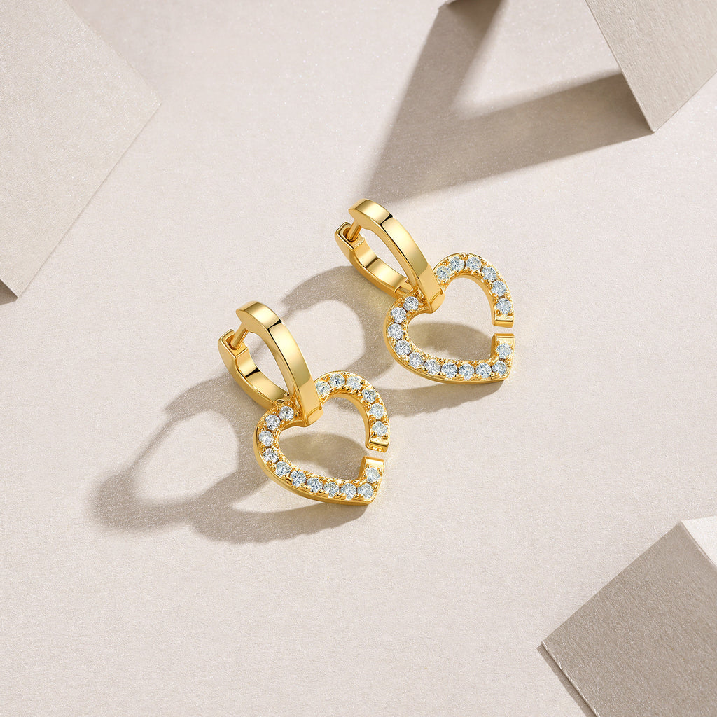 Heart-shaped Moissanite Set With Top-quality Moissanite Luxury Fashion Light Luxury Jewelry Silver Stud Earrings S925 Silver Electroplated Gold