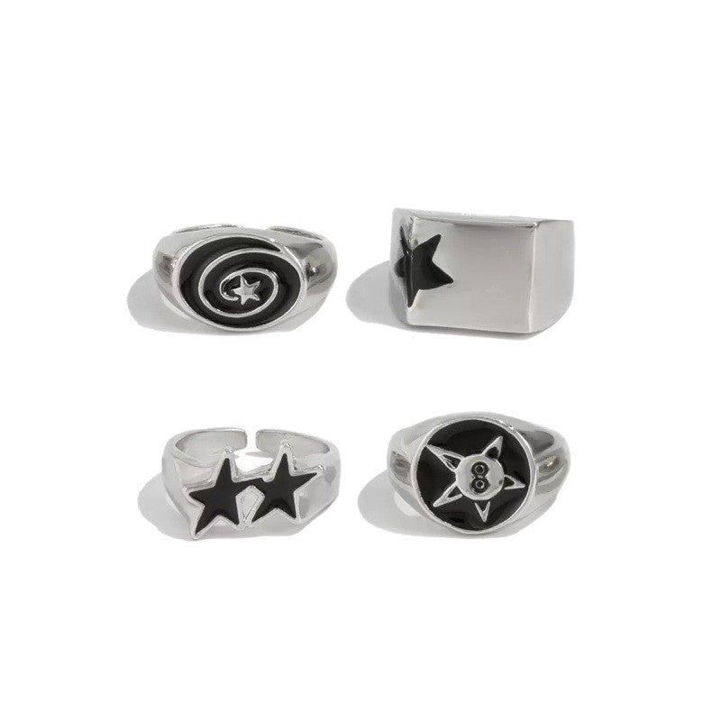 Mens Ring With A Five-pointed Star Hip-hop Style Multi-joint Design