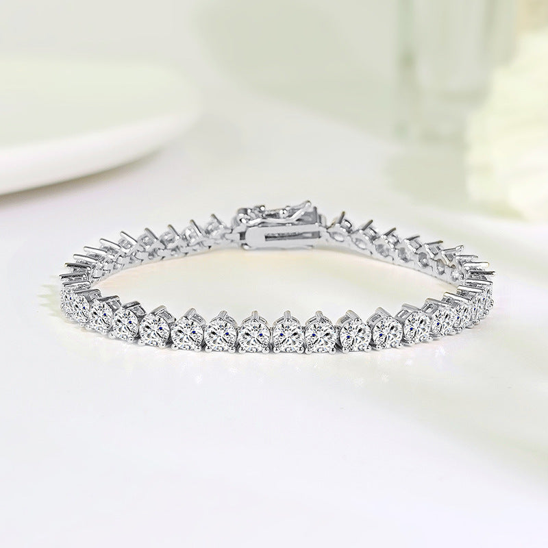 Womens Three-claw Tennis Bracelet With Copper Plating And Zircon Inlays