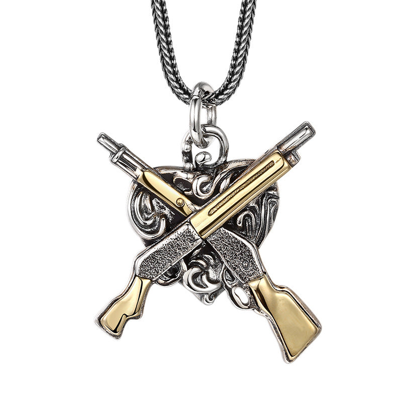 Exquisite And Domineering Dual Gun Heart-shaped 925 Sterling Silver Pendant