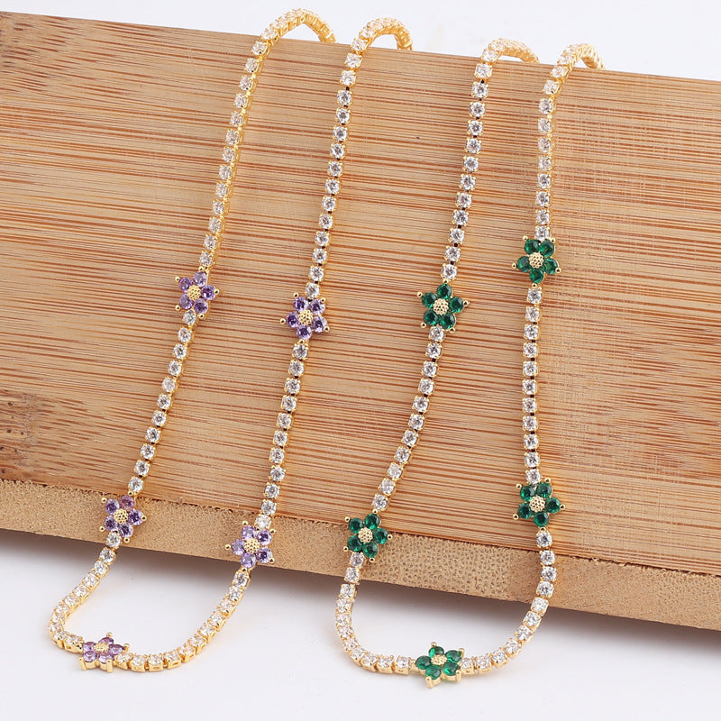 Flower Necklace With Delicate Micro-paved Zircons