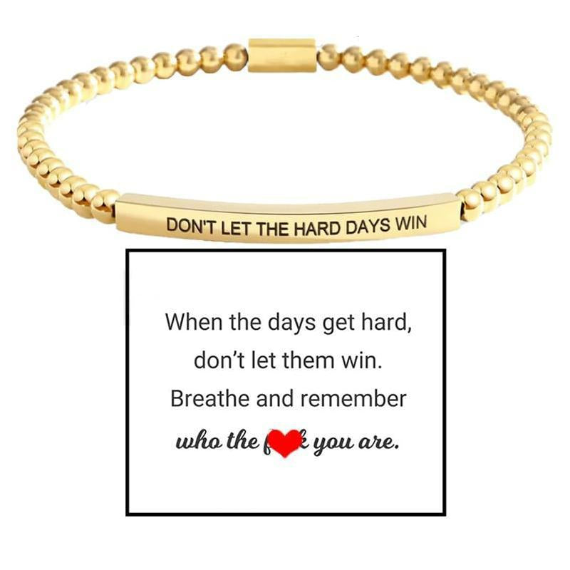 4mm Gold Bead Bracelet With Stainless Steel Curved Tube And Laser Engraving