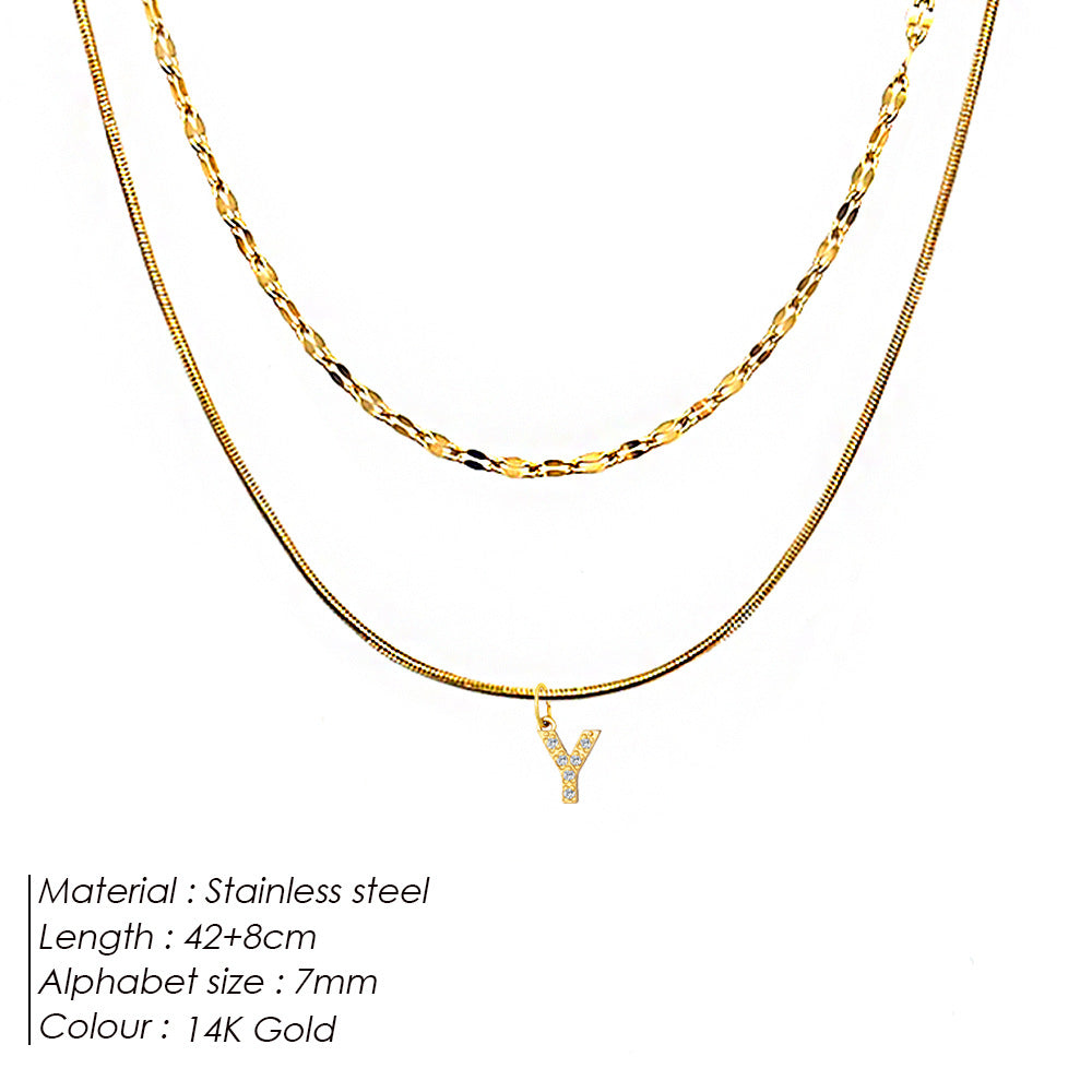 Stainless Steel Gold-plated Necklace With Fully Diamond-encrusted Letters