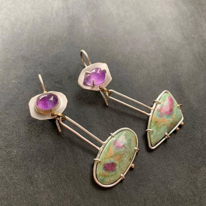 Elegant And Chic Geometric Enamel Colorful Glass Statement Earrings