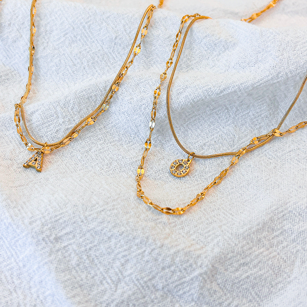 Stainless Steel Gold-plated Necklace With Fully Diamond-encrusted Letters