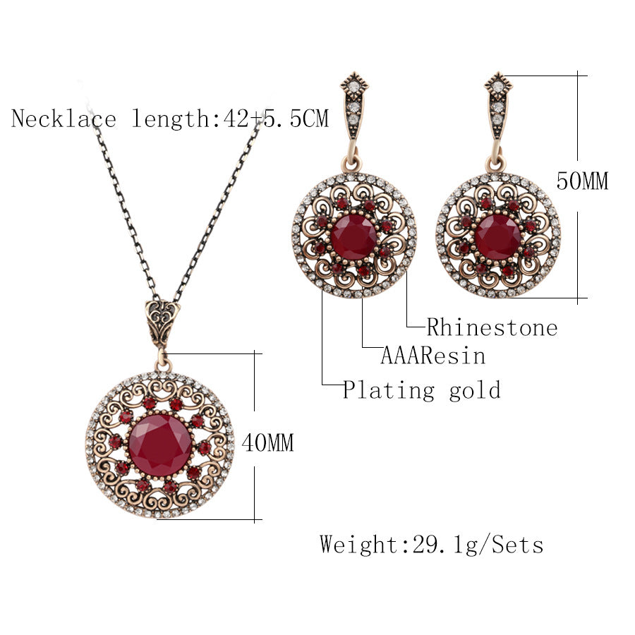 Bridal suit new style genuine Luo Yang set jewelry, hollowed out with resin, diamond necklace, earring two sets