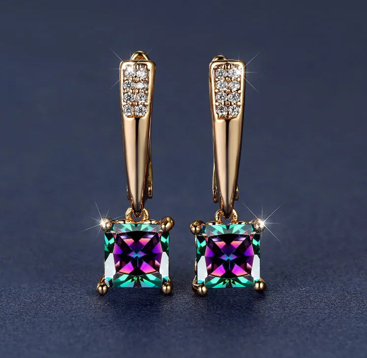 Champagne Gold Geometric Square Black Diamond Ear Clips Light Luxury Earrings