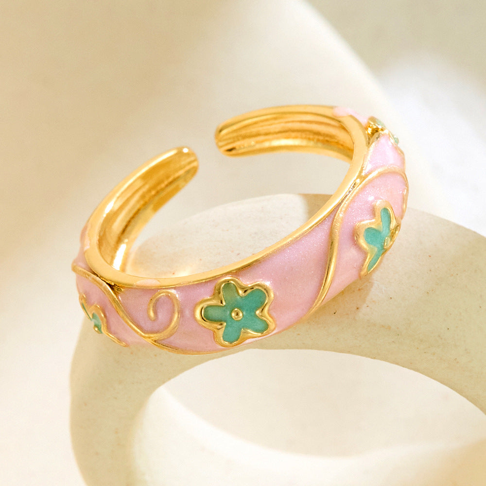 Chinese-style Vintage Colorful Floral Ring