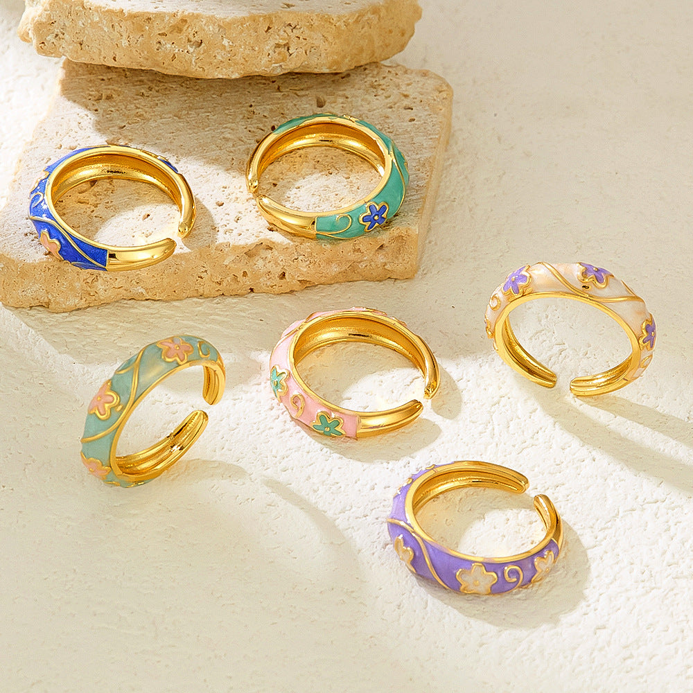 Chinese-style Vintage Colorful Floral Ring