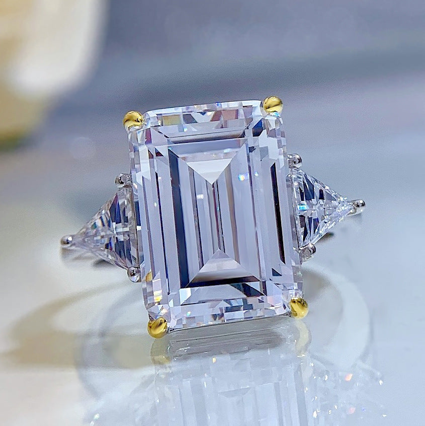 Square Sugar Cube Ring With Simulated Diamonds For Women