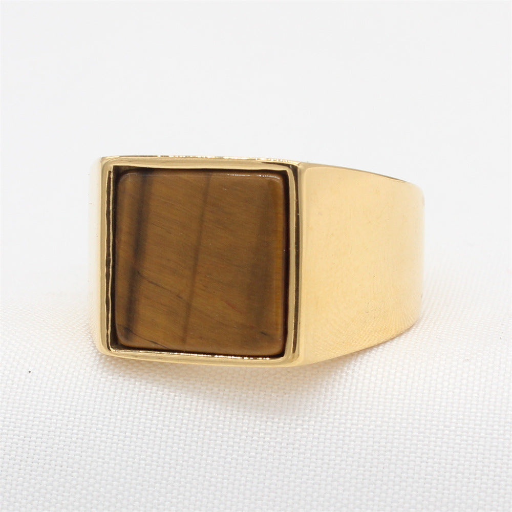 Fashionable And Minimalist Square Gemstone Titanium Steel Ring For Men