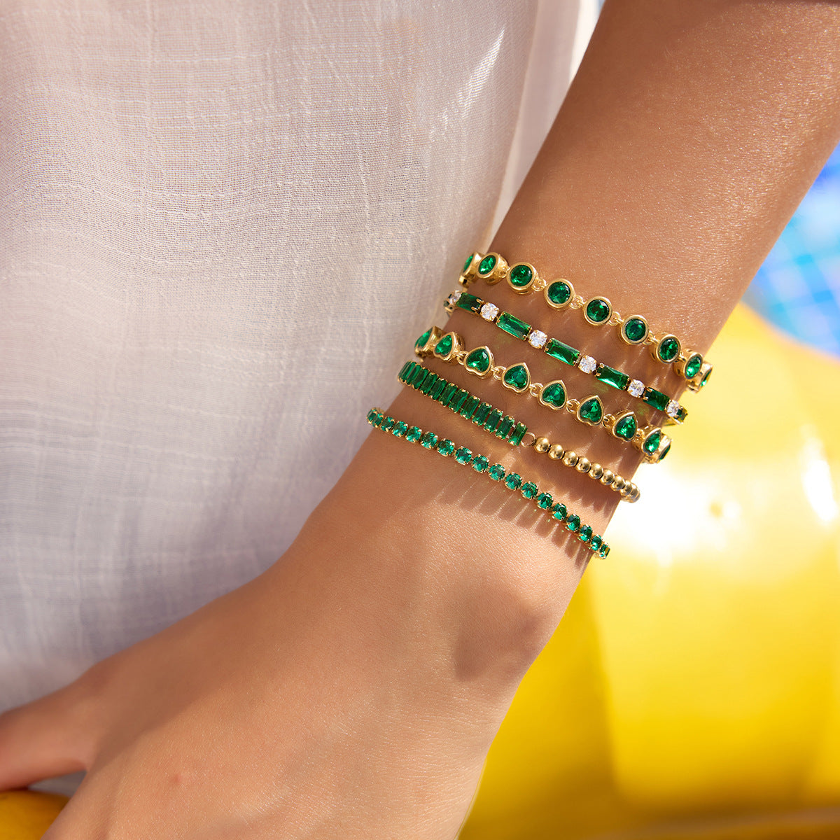 Champagne Gold Light-Luxury Jewelry Green Heart Bracelet