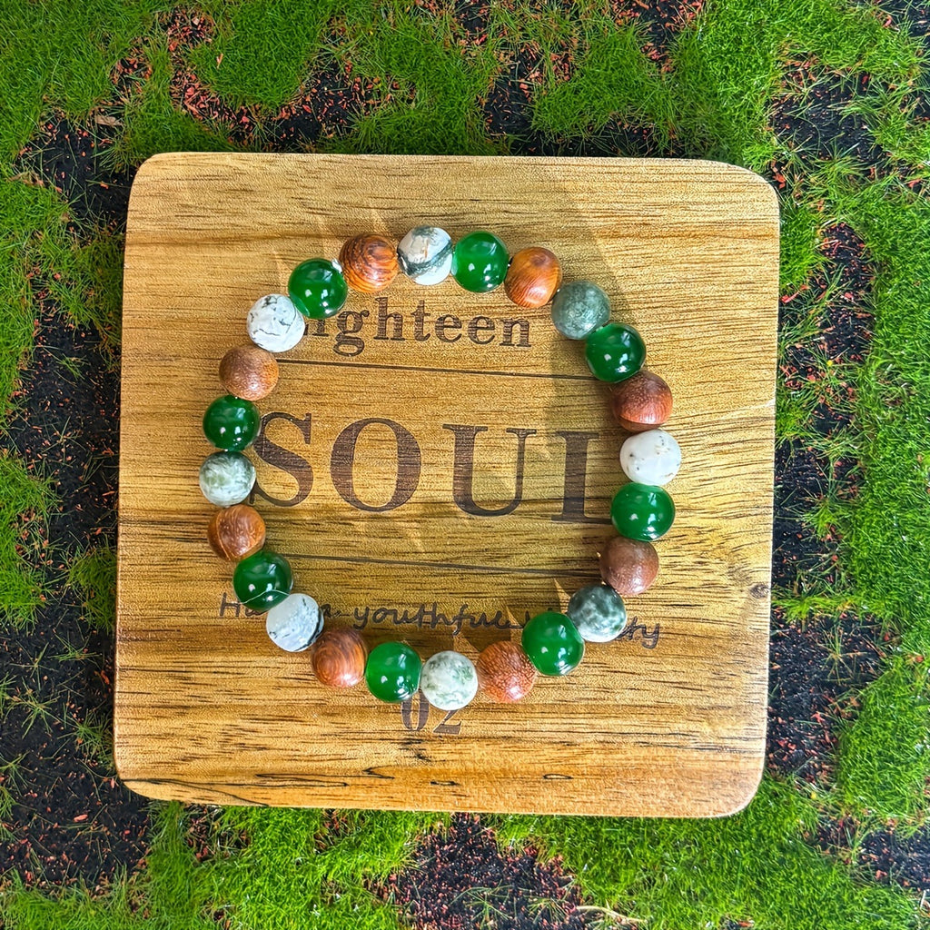 Natural Stone And Wood Bead Bracelet
