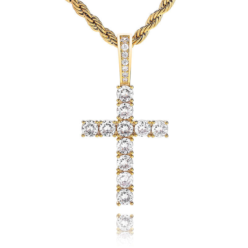 Silver Necklace Full Of Zircon Solid Cross