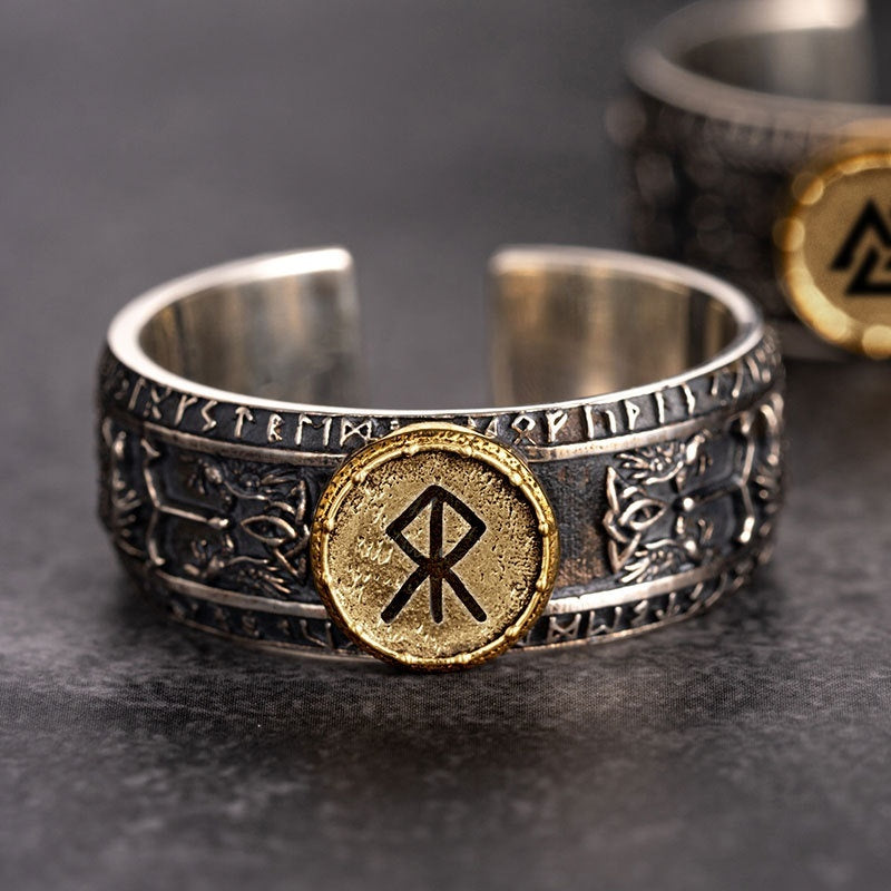 Engraved Viking Silver Ring Trendy Vintage, And Full Of Personality For Men