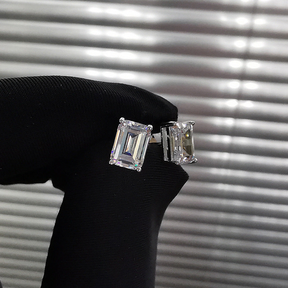 S925 Silver Minimalist Rectangular Zircon Stud Earrings