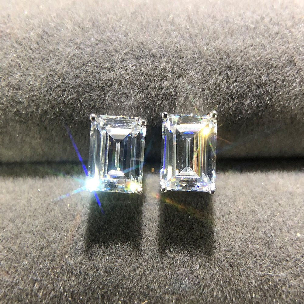 S925 Silver Minimalist Rectangular Zircon Stud Earrings