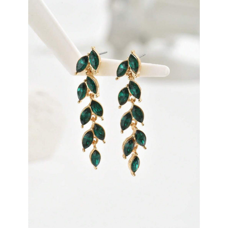 Retro Water-drop Stud Earrings Inlaid With Wheat Motifs
