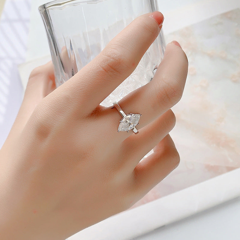 Silver Moissanite Marquise Ring Simple And Stylish