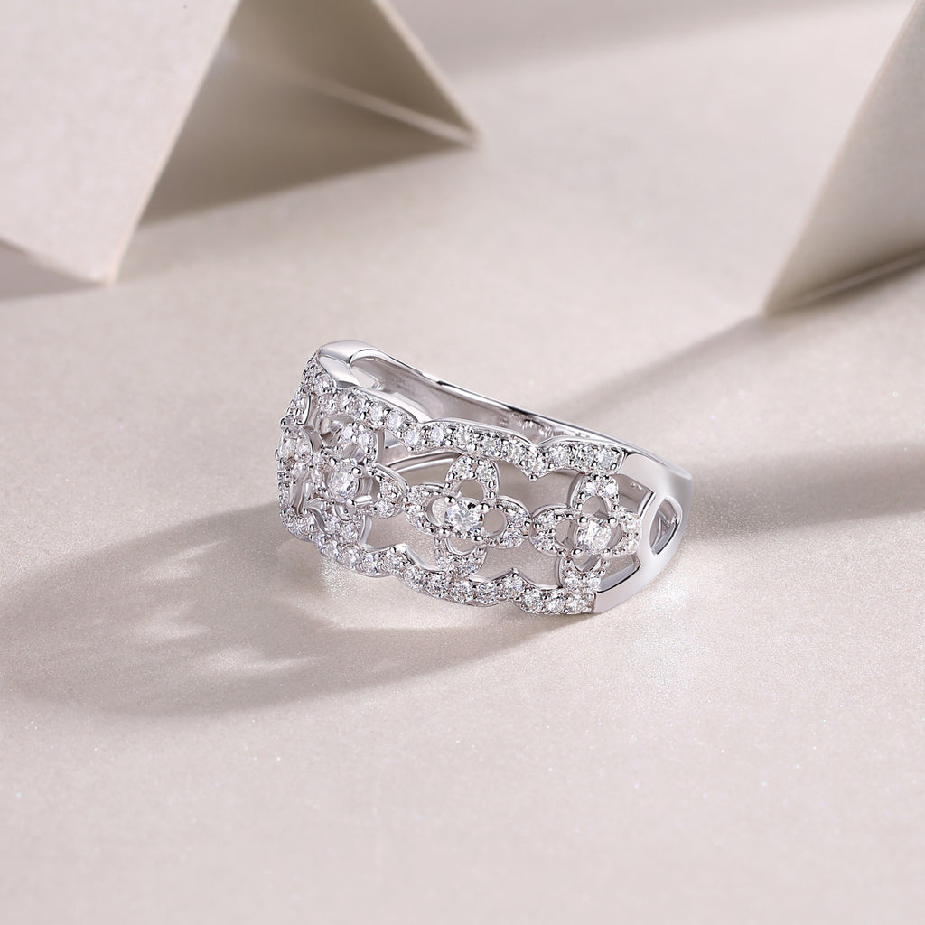 Flower Dance - A Wedding Ring Set With Top-quality Moissanite S925 Silver And Platinum-plated Diamond. The Ring Can Be Inspected With A Diamond Pen