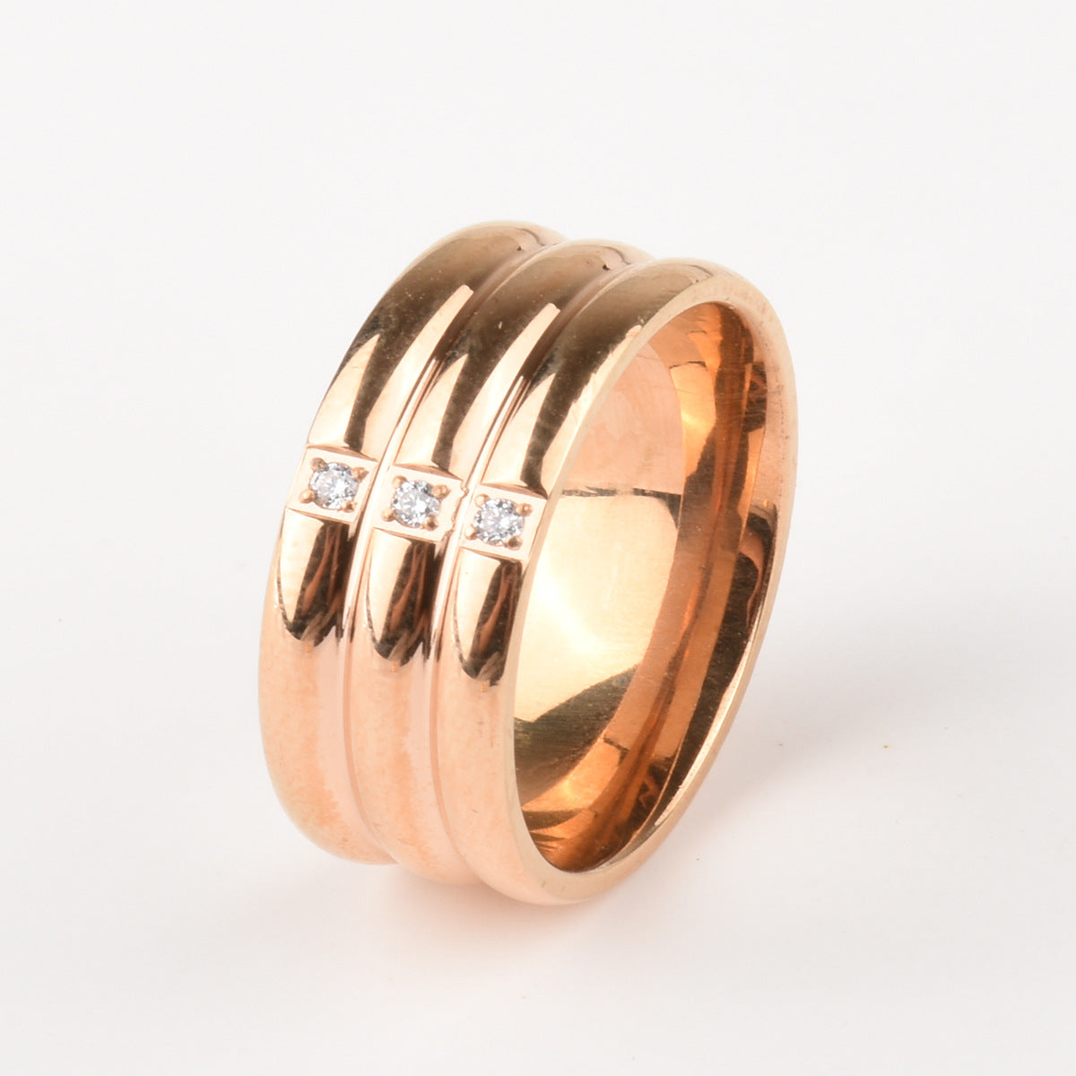 Micro-pave Three-zirconia Expertly Crafted Titanium Steel Ring