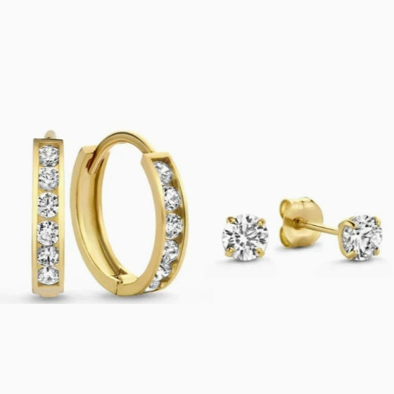 Copper-inlaid Zircon Stud Earring Hoop Set