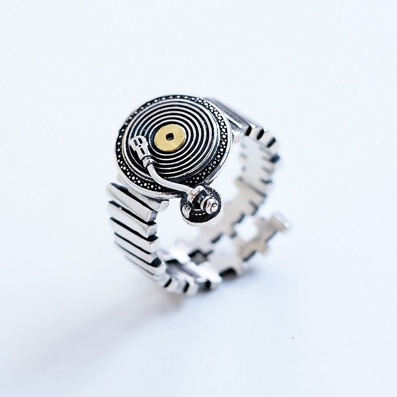 Vintage Vinyl Record Turntable Thai Silver Ring