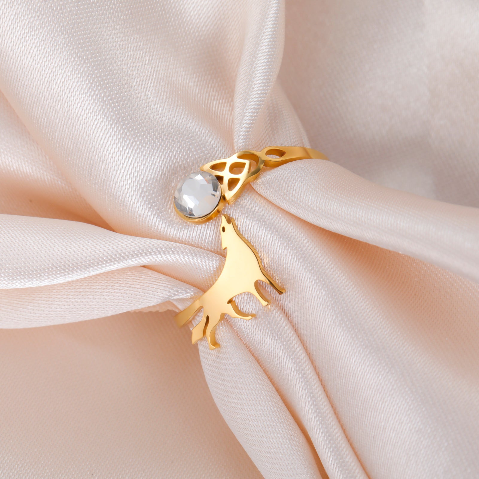 Micro-inlaid Zircon Water-drop Phoenix And Wolf Open Ring