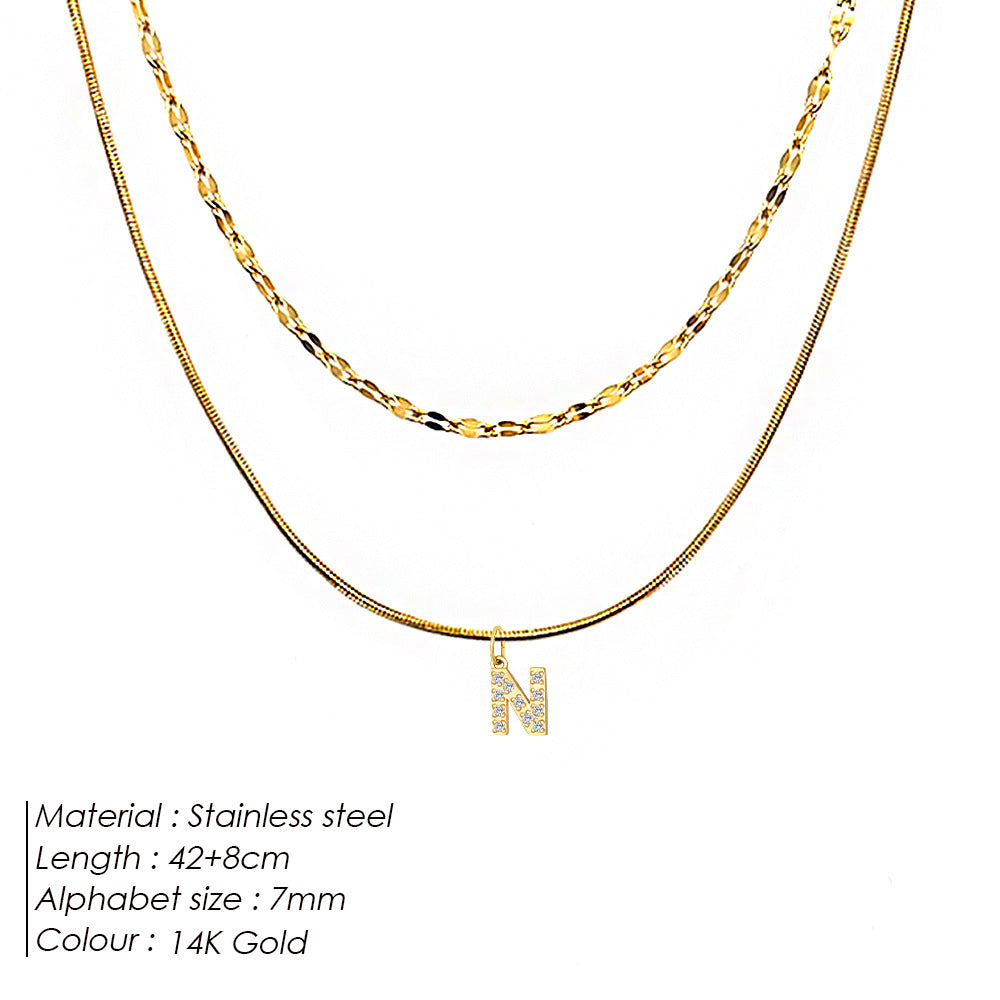 Stainless Steel Gold-plated Necklace With Fully Diamond-encrusted Letters