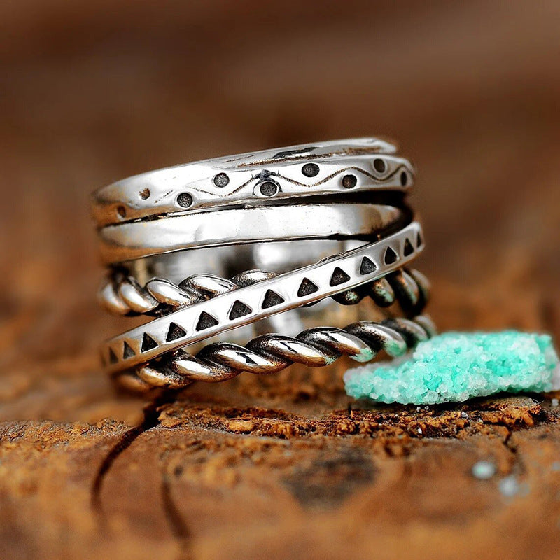 Twisted Braided Vintage Niche Line Design Jewelry Stylish Multi-Layer Ring
