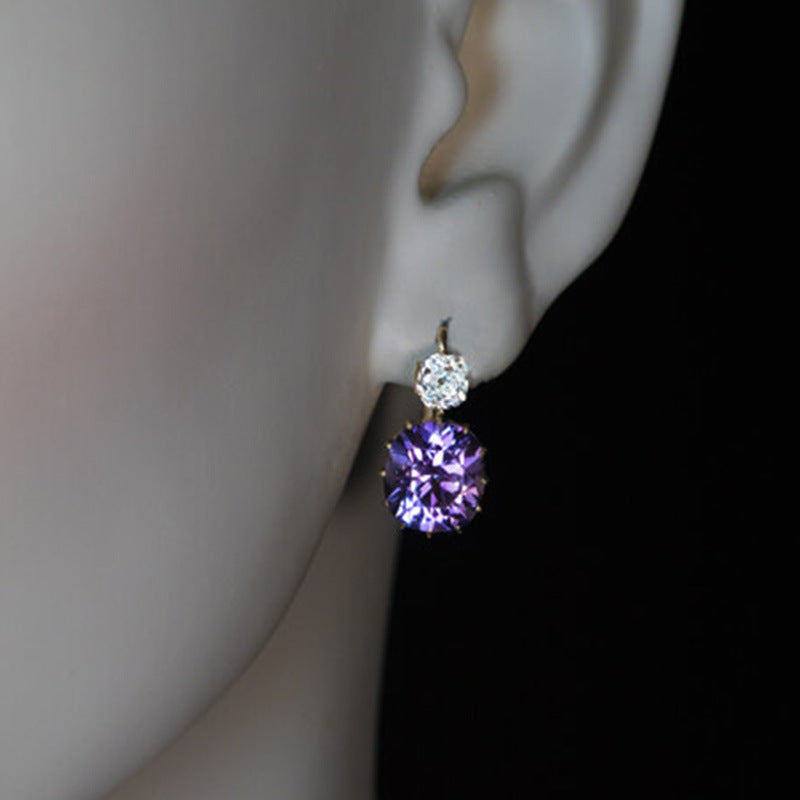 Simple Versatile Geometric Earrings With Purple Zircon