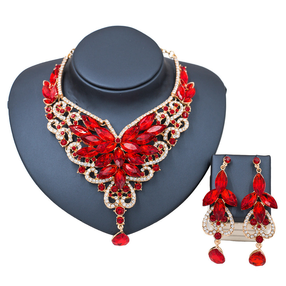 Speed selling explosion, African, European and American color exaggerated bride necklace earrings set of alloy manufacturers
