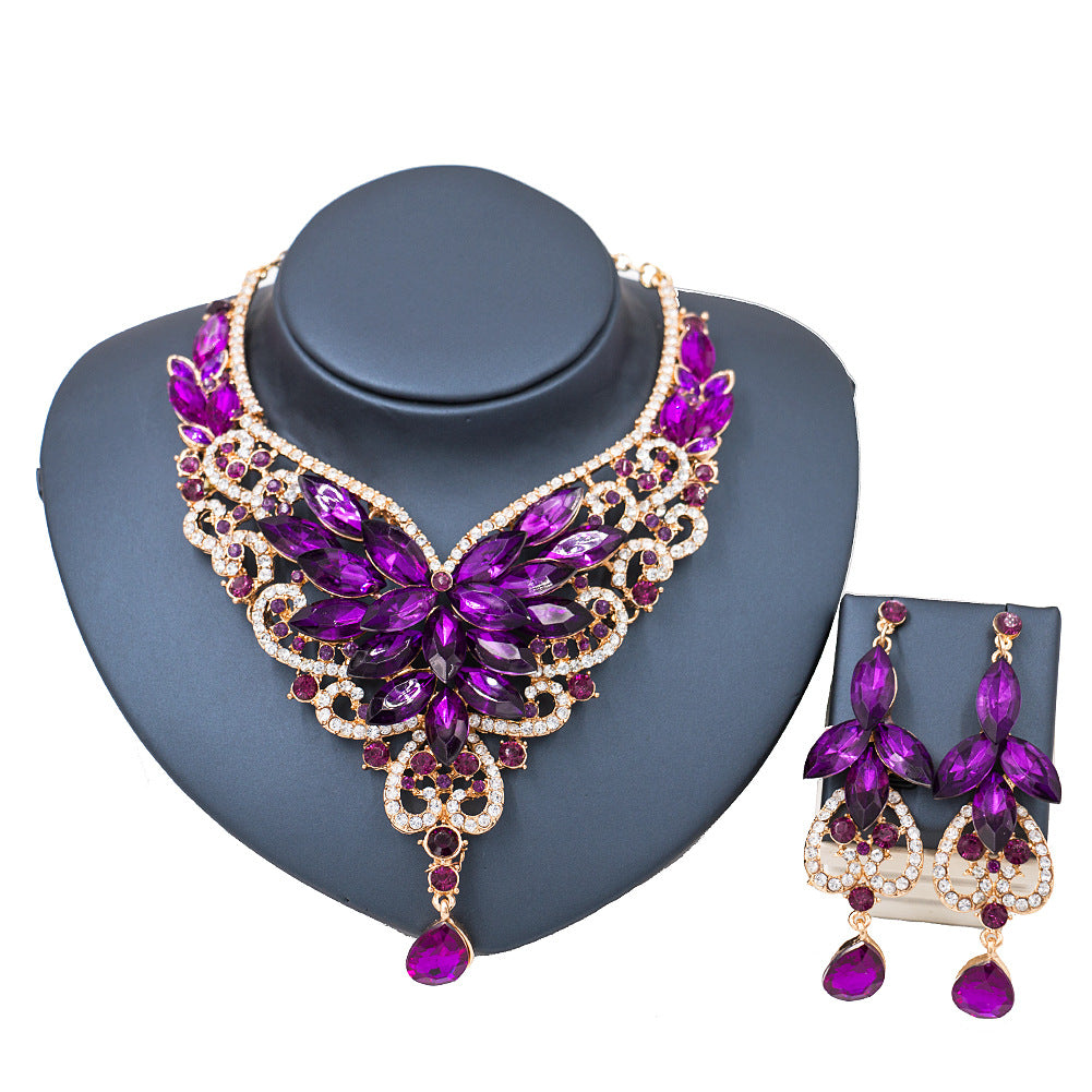 Speed selling explosion, African, European and American color exaggerated bride necklace earrings set of alloy manufacturers