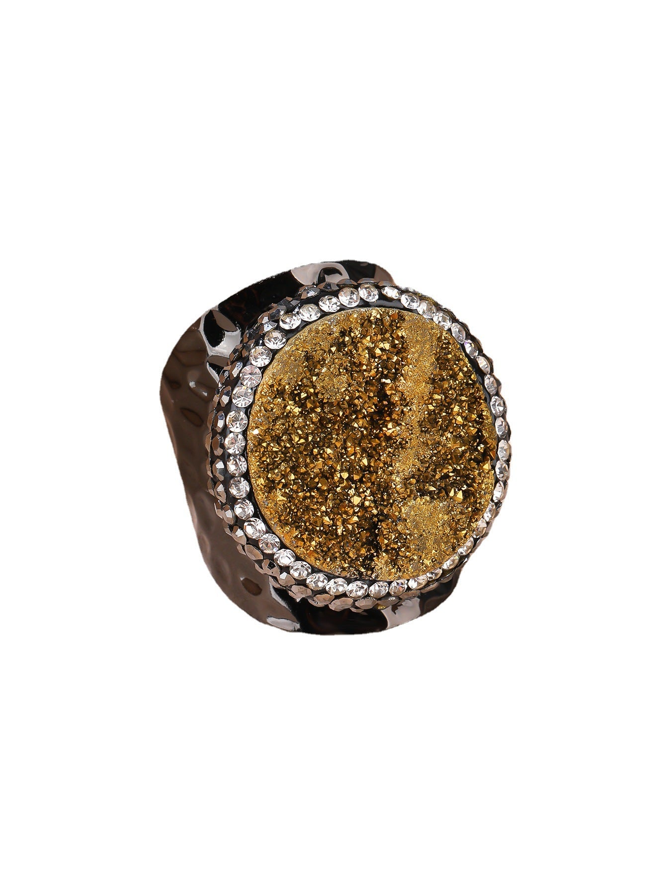 Agate Crystal Bud Round Cake Electroplated Gold Hand Inlaid Diamonds