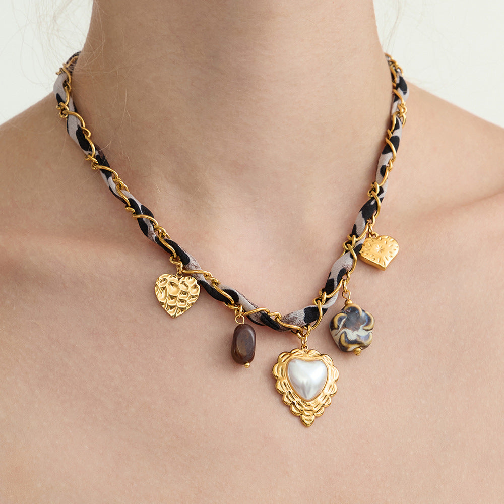 Retro Multi-Style Stainless Steel Heart Necklace Set