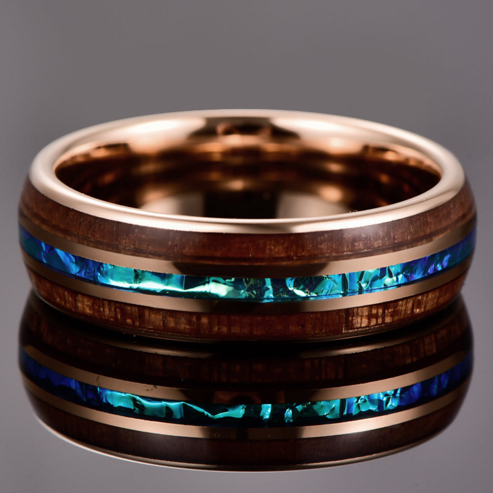 6mm Electroplated Gold-Colored Opal Dome Tungsten Steel Ring