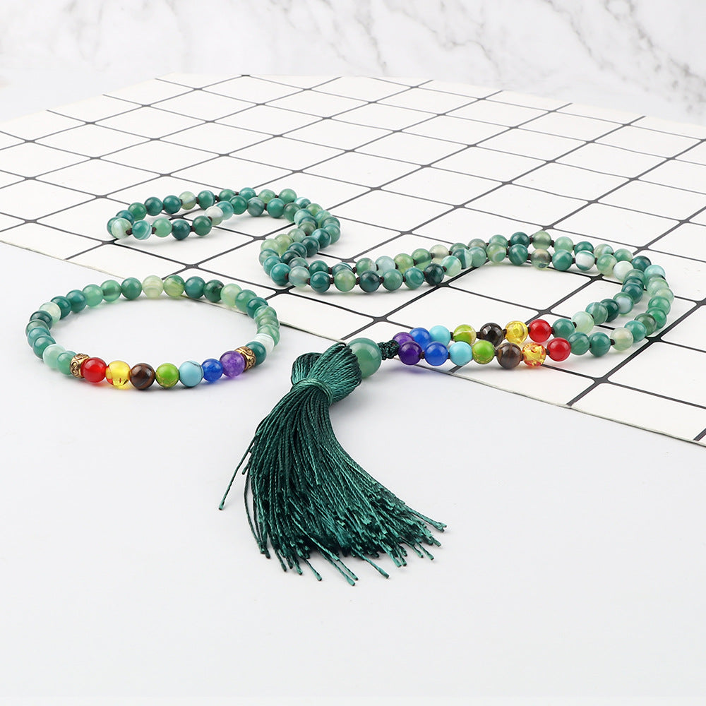 Knotted Tassel Necklace With Alloy Pendant And Hand Cord