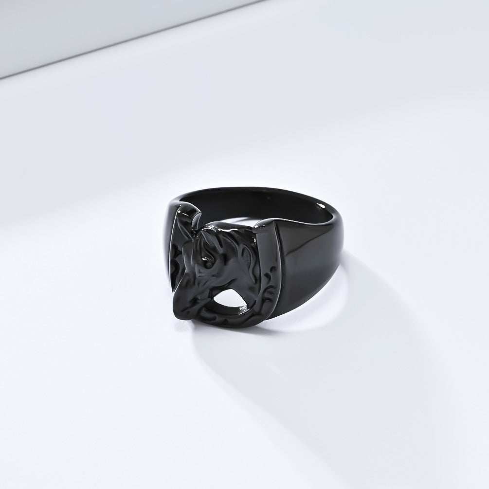 Horse Head Stainless Steel Ring Niche Artistic Individual Trendy Fashion