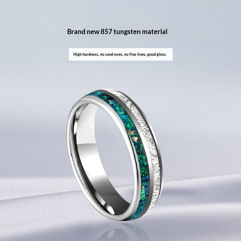 Mens Tungsten Ring Inlaid With Milky White Silver Foil And Tiny Stars
