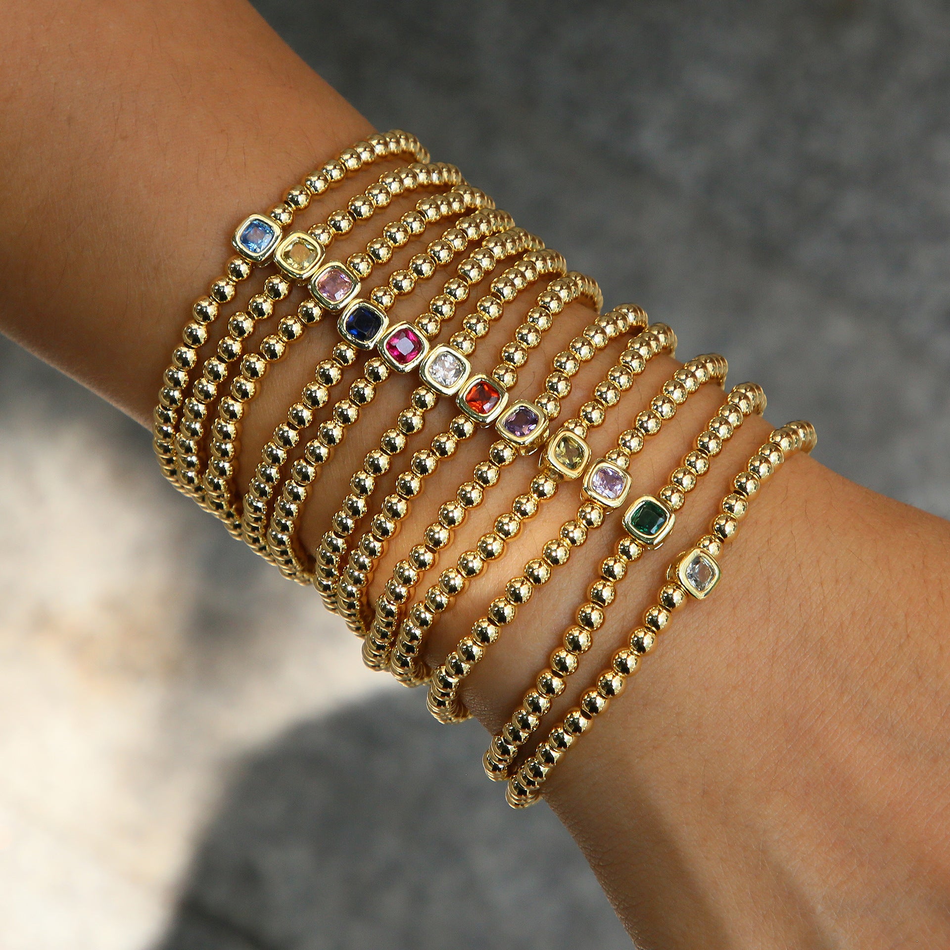 December Square Birthstone Bracelet In Brass