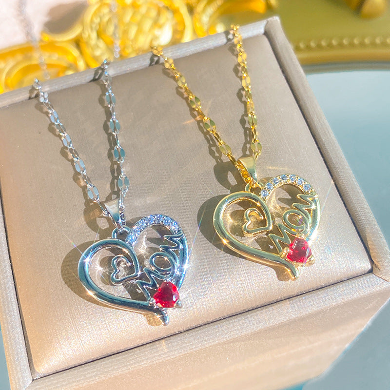 Letter Red Diamond Heart Necklace For Mom